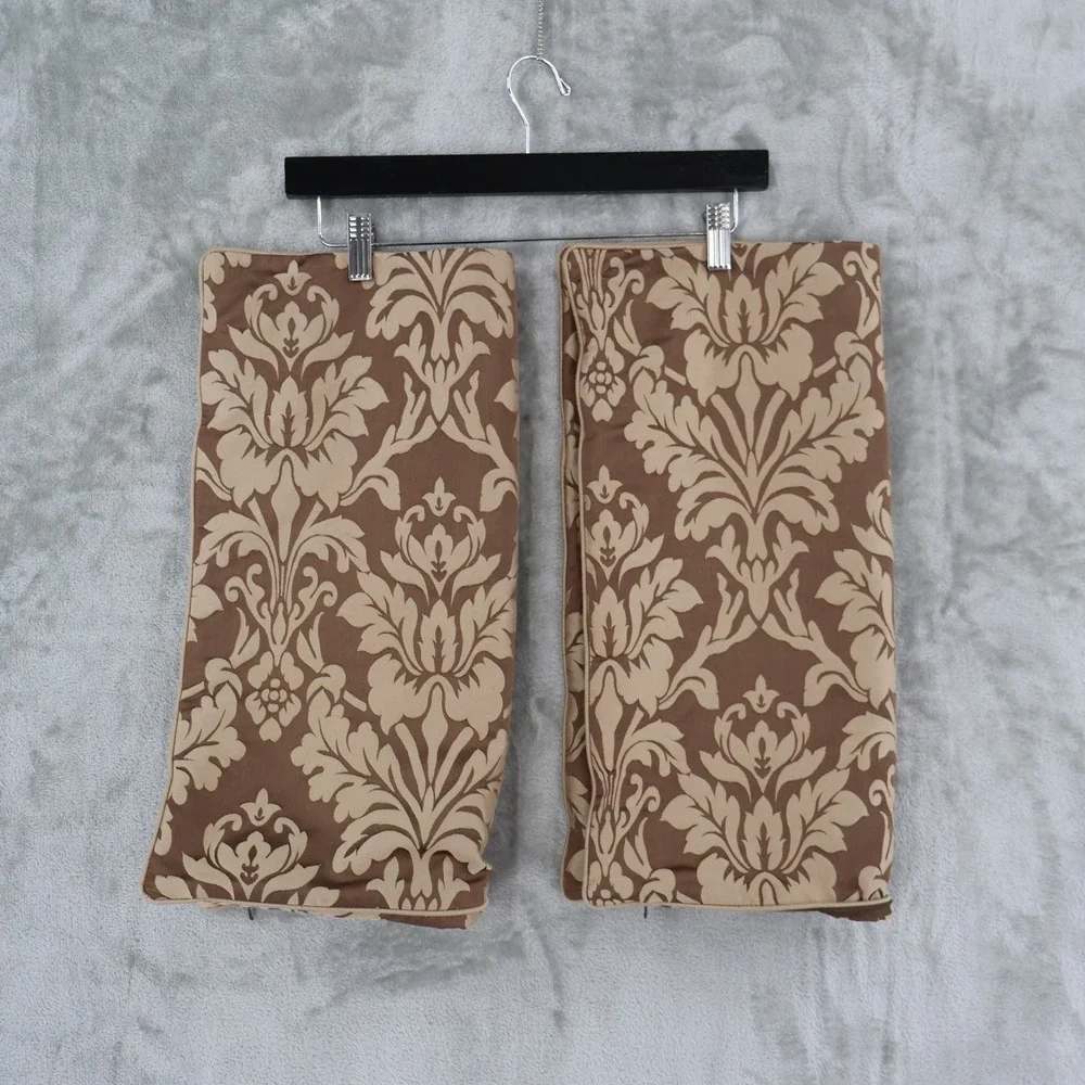 Restoration‎ Hardware Damask Pillow Covers 2 Silk Cotton 18.5x18.5 Damask Brown